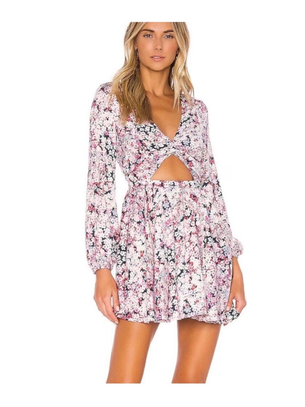 Michael Costello x Revolve Floral Twist Front Cutout Mini Dress - Pink